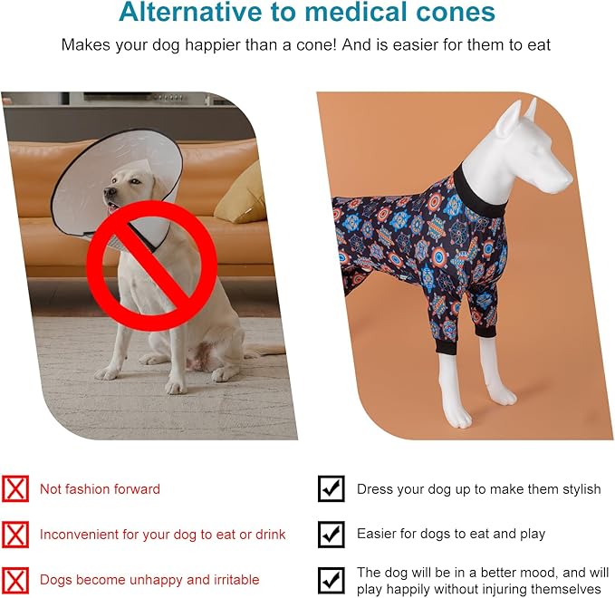 LovinPet Dog PJS Bodysuit for Medium Dogs - Wound Care, Surgery Recovery Pajamas for Dogs, Pitbull Onesie, Cotton Pullover Dog PJ's Cozy Stretchy Fabric, Pitbull Clothes,Large