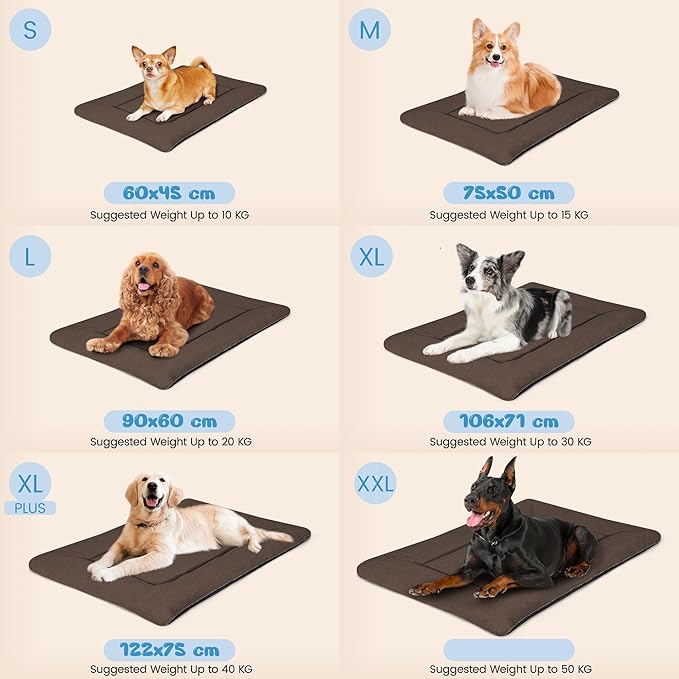 Washable Dog Crate Bed for Large Dogs, Soft Fluffy Pet Kennel Bed Mat Sleeping Mattress, Anti-Slip Travel Flat Pet Beds for Indoor & Outdoor Dogs (30" x 20", Brown)