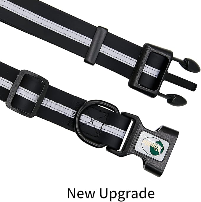 NIMBLE Dog Collar Waterproof Pet Collars Anti-Odor Durable Adjustable PVC & Polyester Soft with Reflective Cloth Stripe Basic Dog Collars S/M/L Sizes (Large (15.35”-24.8”inches), Black)