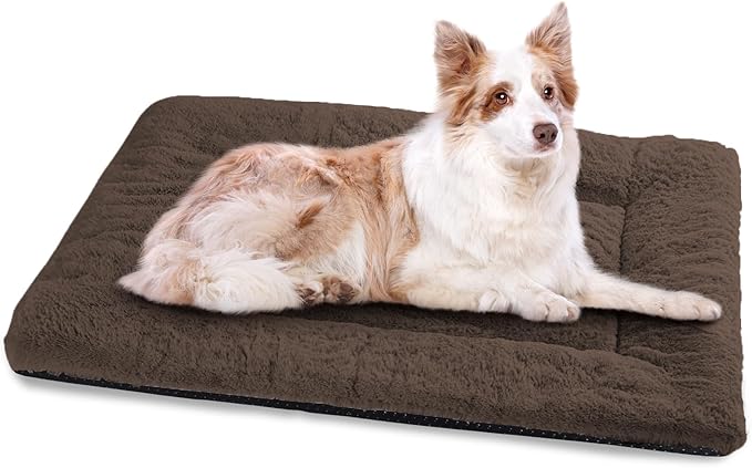 Dog Crate Pad, Kennel Bed Crate Mat for Small Dogs, Washable Cute Pet Bed for Dog Cage, Ultra Soft Flat Puppy Cat Kitten Pillow Cushion for Sleeping Anti-Slip (36" x 23", Brown