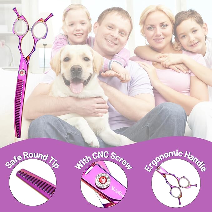 7.5inch 25 Degree Curved Scissors for Dog Grooming Chunkers, VG10 Steel Sharp Blades, Professional Dog Grooming Scissors Blender, 35 Teeth High-end Pet Thinning Shears, 65% Thinning Rate