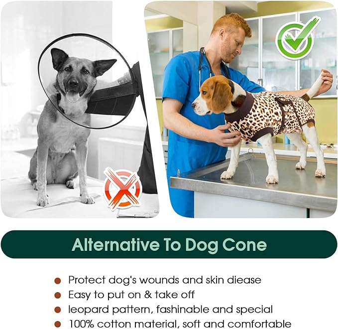 Kuoser Dog Recovery Suit Female, Soft Puppy Surgery Suit, Dog Recovery Suit After Surgery, Post-Op Onesie for Female & Male Dogs, Soft Protective Wear, BrownLeopard S