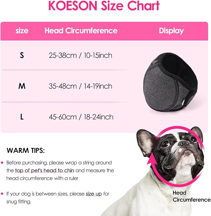 KOESON Dog Calming Hoodie - No Shake Ear Wraps for Dogs, Anxiety Relief & Noise Protection, Water Resistant Pet Ear Cover Muffs for Firework, Grooming, Thunderstorms, Swimming, Bathing, Hot Pink S