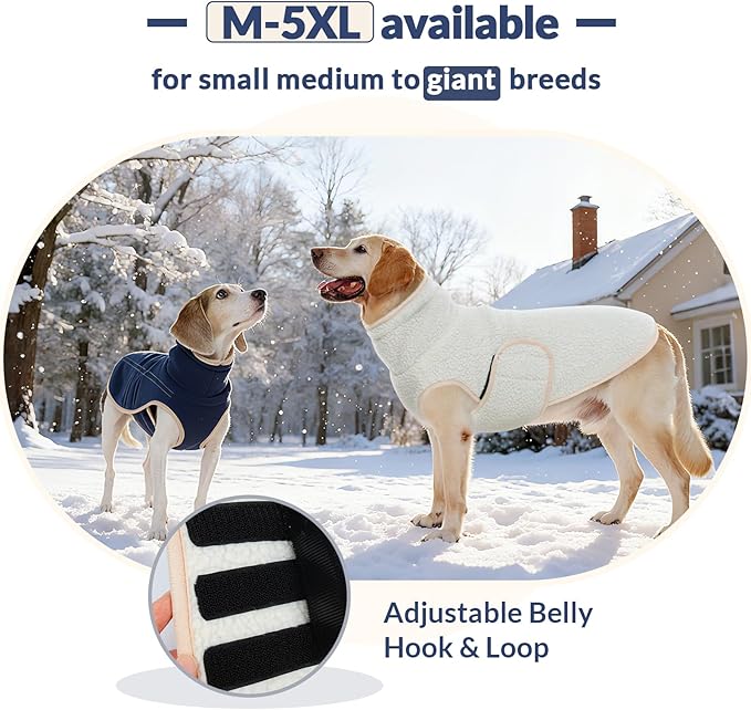 ROZKITCH Reversible Dog Fleece Vest with Harness Hole, Super Warm Fleece Sherpa Sweater with Hook and Loop, Adjustable Double-Sided Plush Sweatshirt for Great Dane DarkBlue 5XL