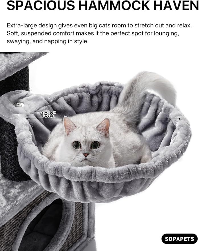 Maine Coon Cat Tree for Indoor Cats Large Adult,Modern Cat Tower for Extra Large Cats 20 lbs+,Heavy Duty Cat Tree with Sisal Scrathing Post,Hammock,Perch,Condo,Bed (Dark Gray)