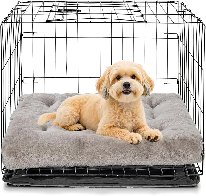 POMIU 2-Pack Washable Dog Bed, Deluxe Plush Crate Beds with Anti-Slip, Machine Washable Kennel Pad Sleeping Mat for Large, Medium and Small Dogs (2 Pack x Grey, 23.0" L x 18.0" W x 3.0" Th)