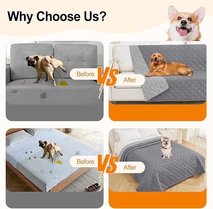 Smiry Waterproof Dog Blanket, 52x82 Inch Soft Pet Bed Cover Reversible, Washable Sofa Couch Furniture Protector for Small Medium Large Dog Puppy Cat, Geometric, Grey/Light Grey