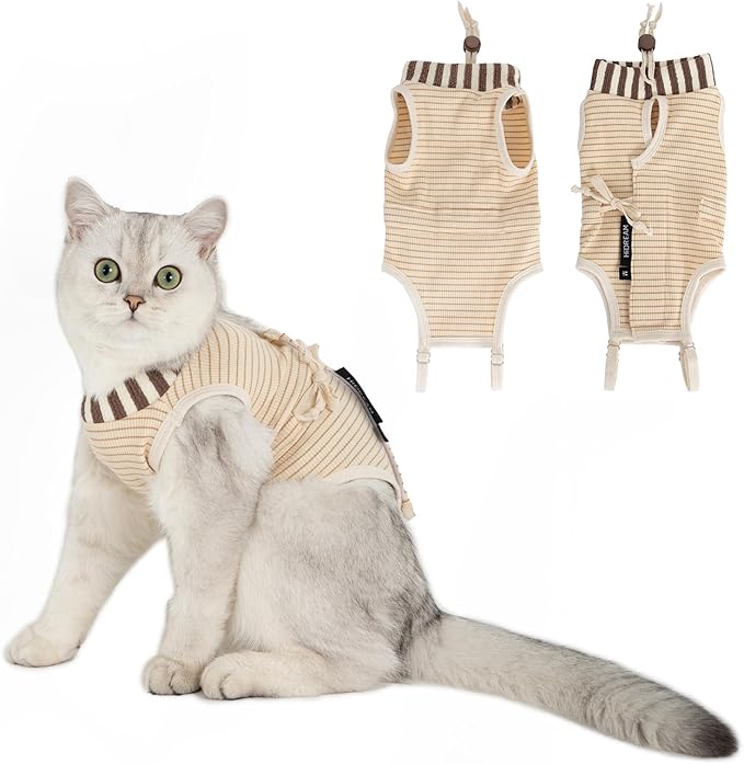 H HIDREAM Cat Clothes for Cats Only Female, Onesie for Women Spaying, Weaning, Skin Disease, Adjustable Cat Surgical Recovery Suit Gown Brown L