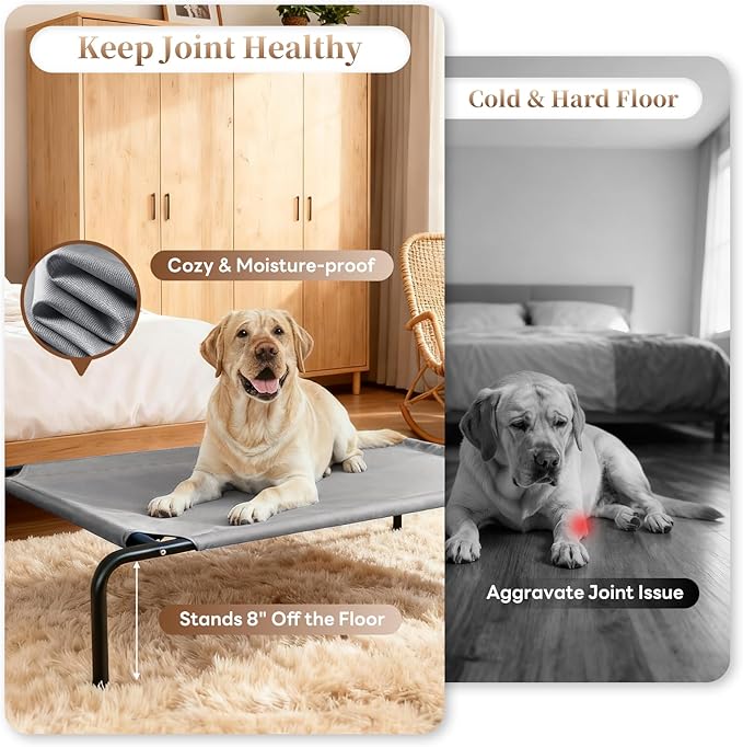 Elevated Dog Bed for Large Dogs,Raised Dog Cots,Indoor & Outdoor Cooling Waterproof Pet Hammock with Washable Breathable Mesh,Grey 42in