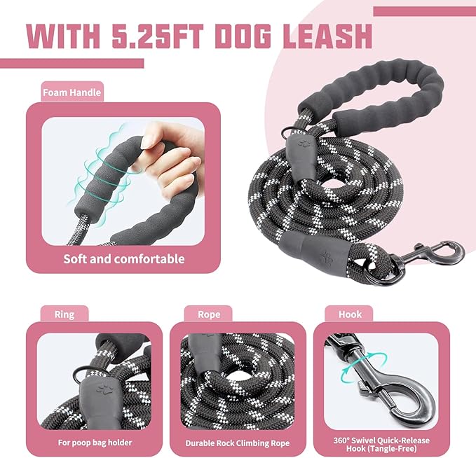 AUROTH Dog Harness and Leash Set, Soft Padded Service Dog Vest with 5.25FT Dog Leash, No Choke, Easy On Pet Vest, Adjustable Reflective No Pull Dog Harness for Large Dogs, Easy Walking and Training