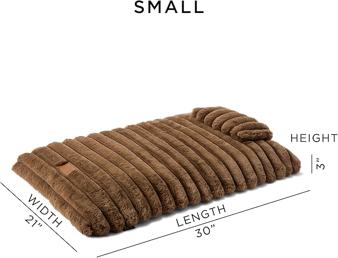 TOWN & COUNTRY LUXE CuddleTown Ribbed Bubble Stripe Pillow Crate Mat Pet Bed, Machine Washable Cover, Soft & Calming, Non-Slip Bottom, Brown, Small 30"x21"x3"