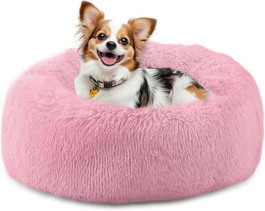 20'' inch Calming Dog Bed, Anti-Anxiety Donut Small Dog Bed, Warming Cozy Soft Cute Round Washable, Marshmallow Cuddler Nest Puppy Dogs and Cats Bed, Pink