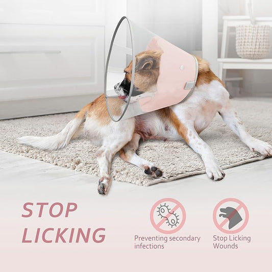 Dog Cone Collar with Snap-on Detachable Soft Liner, Lightweight Transparent Elizabethan Alternative to Stop Licking, for Spay Neuter Surgery Recovery, for Medium Large Small Dogs (Pink,XS)