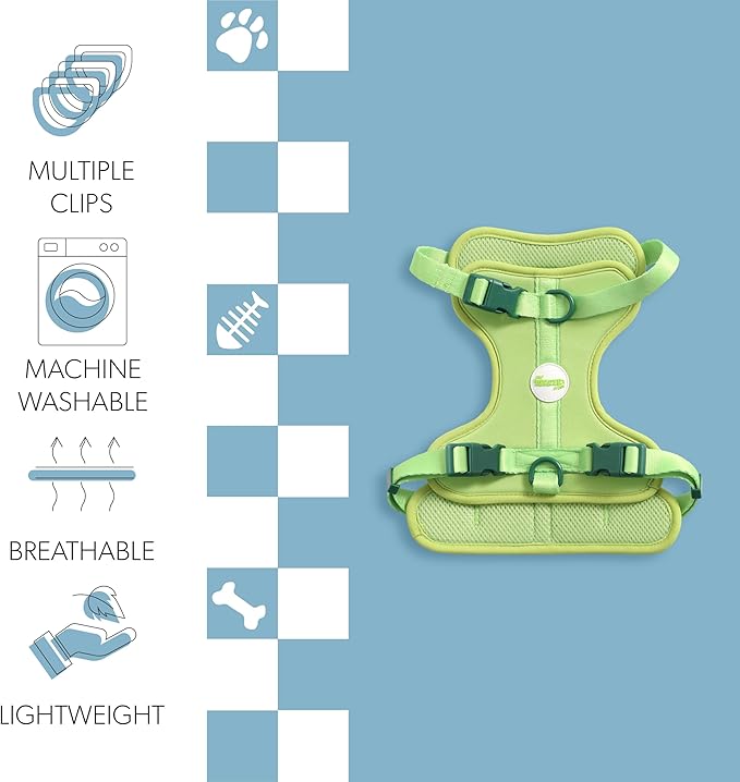HNS1002B Arlo Medium Adjustable Soft Padded No Pull Pet Harness with 3 Buckles and 3 Leash Clips, Mojito