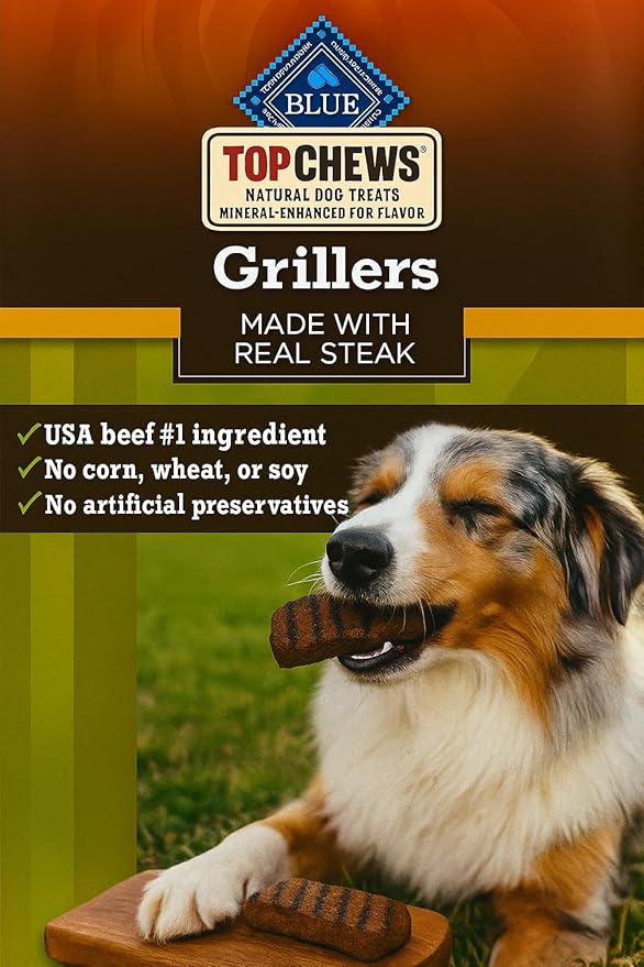 Top Chews Natural Dog Treats – Grillers Made with Real Steak – 32 Oz (907 g) – USA Beef #1 Ingredient, No Artificial Preservatives, No Corn, Wheat or Soy