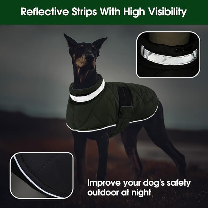 Dog Winter Coat Warm Padded Puppy Jacket Windproof Water Resistant Clothes for Small Medium Large Pets Christmas Sweater Outfit Vest(Green, 3XL)
