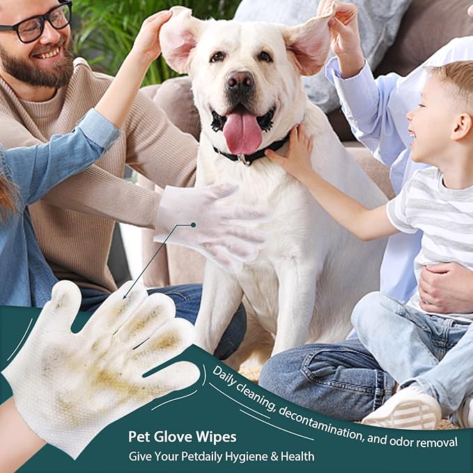 WLP Pet Glove Wipes for Dogs & Cats, Individually Wrapped Cleaning Deodorizing Hypoallergenic Hydrating Grooming Wipes, Enriched with Aloe & Jojoba Oil for Daily Care, Traveling (24 PCS)