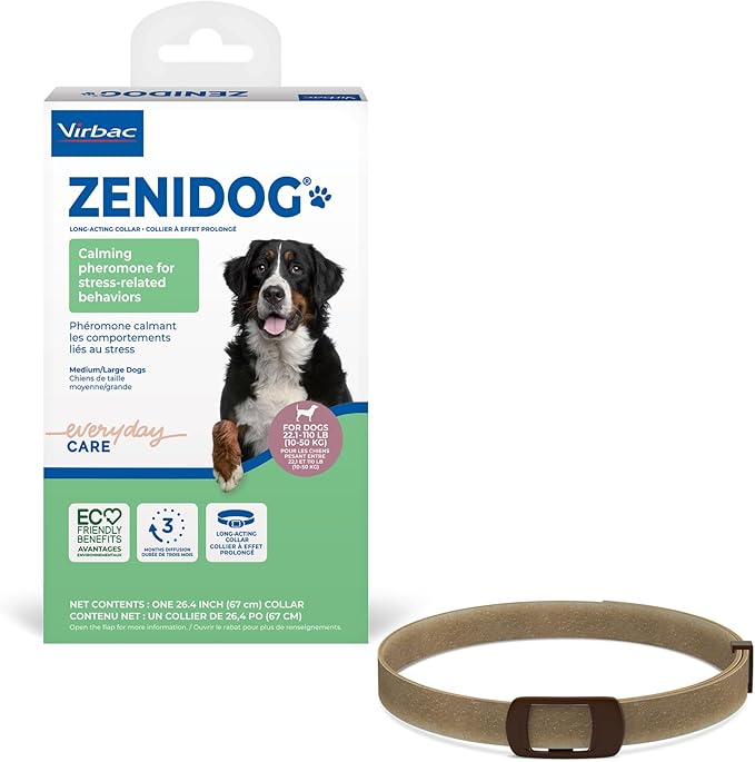 Virbac ZENIDOG Long Acting Dog Calming Pheromone Collar for Stress Relief, Medium/Large Dog - Lasts up to 3 Months
