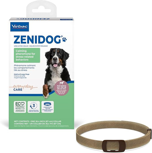 Virbac ZENIDOG Long Acting Dog Calming Pheromone Collar for Stress Relief, Medium/Large Dog - Lasts up to 3 Months