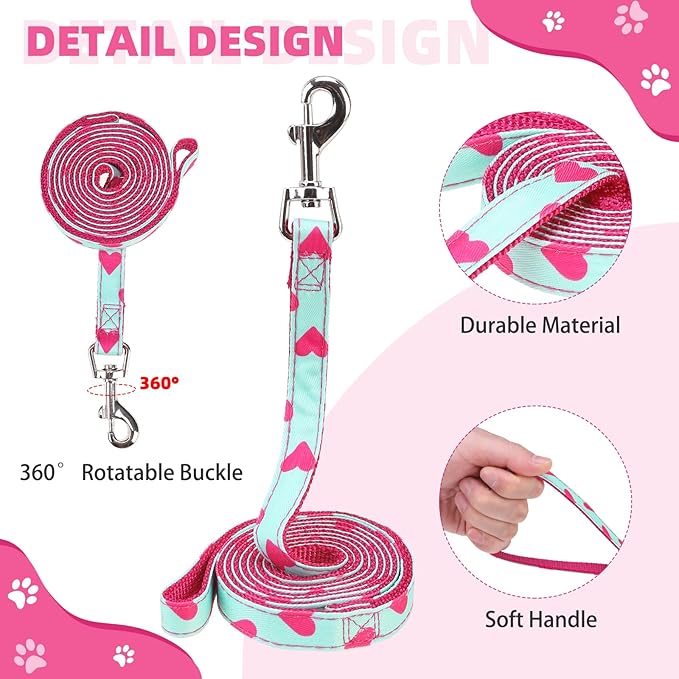 KOOLTAIL Dog Harness and Leash Set for Small Medium Dogs, Step in No Pull Soft Mesh Dog Harness Comfort Padded Pet Vest, Adjustable Reflective Easy Walking Puppy Cats Harnesses Training, Pink Heart XS