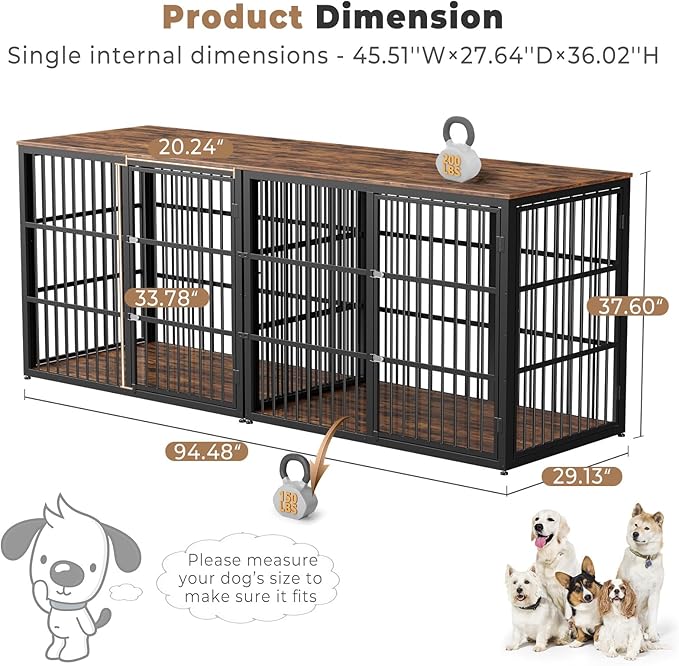 Lyromix 94.48'' Dog Crate Furniture Large Breed TV Stand with Double Rooms,Wooden Dog Kennel Dog Crate End Table with Removable Divider for Large Medium Dogs, Can Use Separately