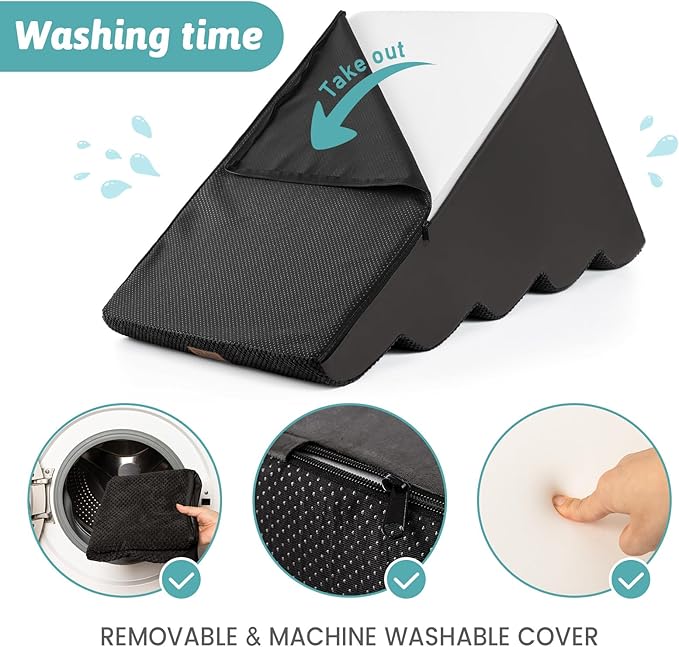 Dog Stairs for Small Dogs 15.7" H, Curved Dog Step for Puppy, Older Cat, Medium Pet Ramp for Sofa, Couch or Chair, Ladder with High Density Foam, 3 Step, 15.7x22.4x15.7 inch, Black