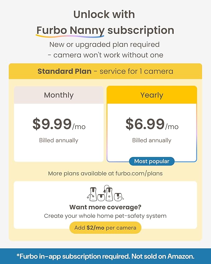 Furbo [New Mini 360° Camera + Mini Cam (2-Camera Bundle Nanny Pro Subscription): Pet Safety Alerts, Dog & Cat Cameras with Speaker, Phone App & Night Vision (New Subscription Needed at Setup)