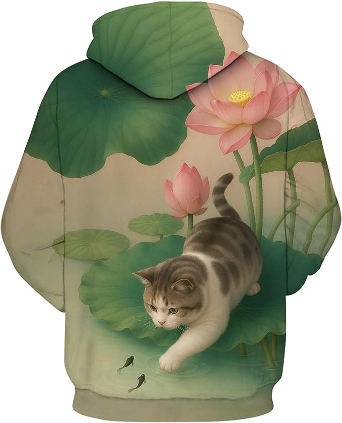 Blissboy Novelty Long Sleeve Hoodie Funny Cat Print Sweatshirts