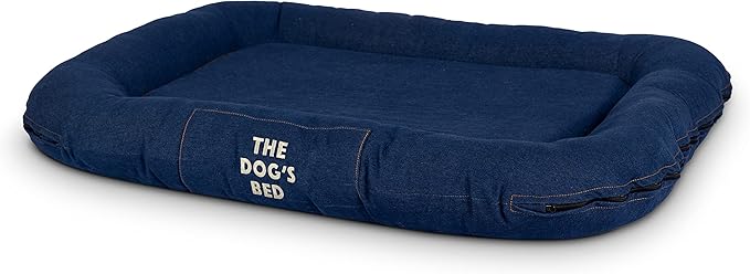 The Dog's Bed Utility Waterproof Dog Beds, Large, Durable Blue Denim Fabric, Tough YKK Zippers, Washable Reversible Cover, for Home, Car, Crate & Yard, Puppy & All Pet Comfort, Veterinary Approved