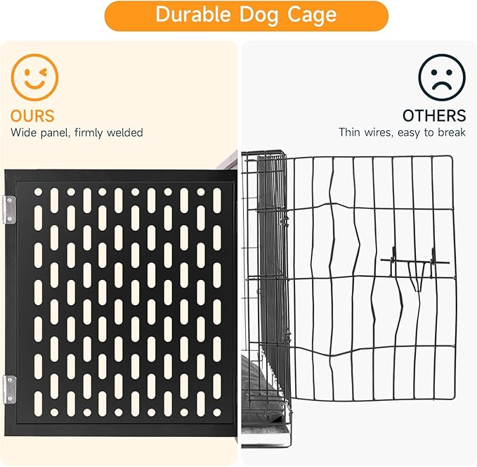 ONBRILL Dog Crate with Cushion, 38" Wood Heavy Duty Dog Crate Furniture with Flip Top & Wheels for High Anxiety Dog, Escape Proof Pet Cage for Small/Medium Dogs