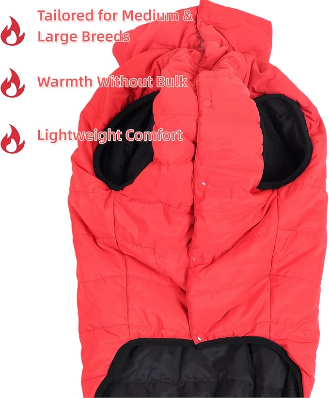 LovinPet Reversible Dog Puffer Coat for Medium & Large Dogs, Down‑Insulated Winter Jacket, Water‑Resistant & Wind‑Resistant, Anti‑Static, Dual-Sided Black & Red for Cold Weather,XL