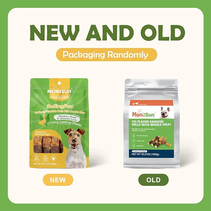 MON2SUN Dog Treats, Triple Flavor 6 Inch Chicken Liver Duck and Chicken Wrapped Rawhide Sticks, Teeth Cleaning Snacks for Medium Dogs, 35.27 oz (20 Count-Pack of 1)