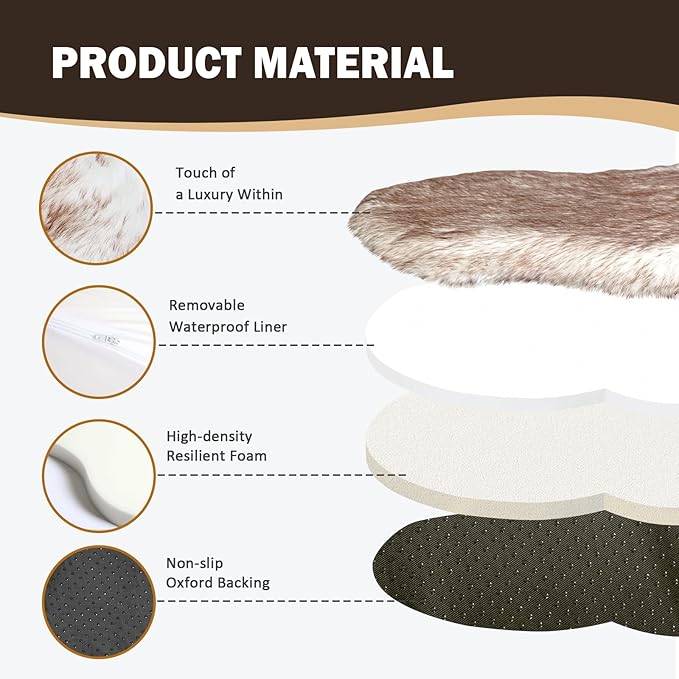50"×30"×2" Luxury Fluffy Faux Fur Warming Dog Bed, Ultra Soft Plush Pet Rug, Washable Cozy Pad with Non-Slip Bottom, Orthopedic Supportive Sleeping Mat for Medium & Large Dogs
