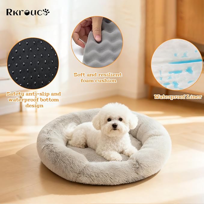 Fluffy Dog Bed Calming Donut Beds for Large Dogs Warming Round Small Medium Pet Nest Cozy Cat Mattress Indoor Washable Puppy Kennel Kittens Sleep Mat (XS, 20×20 inch, Gradient Coffee)