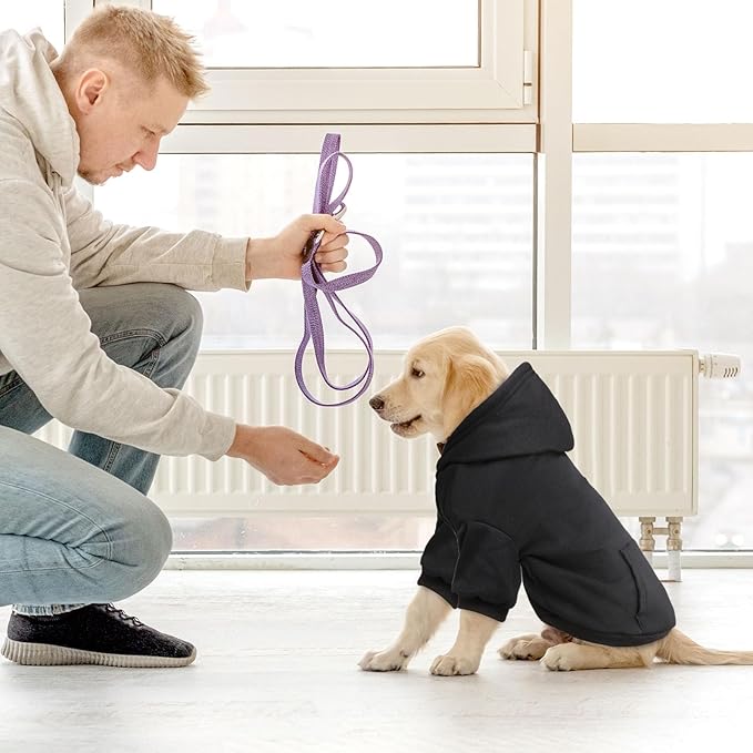Fleece Dog Sweater & Hoodie - Soft Dog Clothes Sweatshirt with Pocket - Medium Dogs (Black&M)
