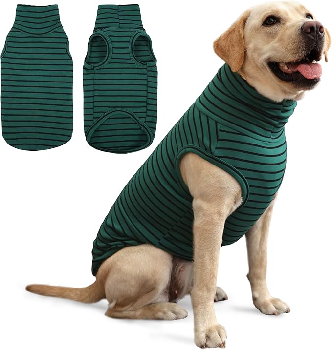 IECOii XXL Dog Sweater - Stretch Fleece Vest with Turtleneck,Green Stripes,XX-Large,Warm Christmas Winter Pullover for Large Dogs Like Pitbulls, Dog Fleece Sweater Coat Cozy Pet Pajamas Sweatshirt