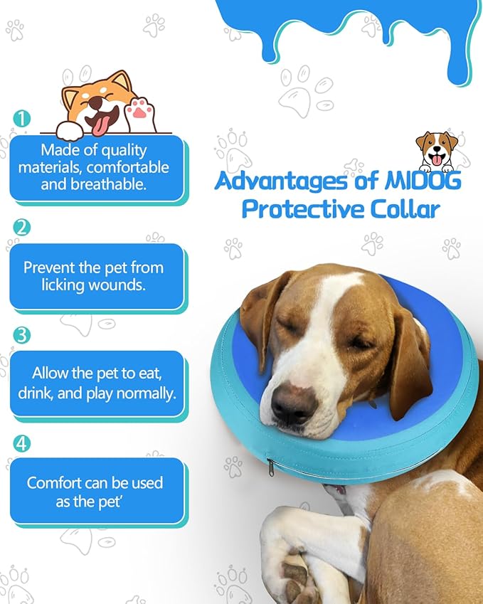 MIDOG Soft Inflatable Dog Cone,Donut E-Collar Alternative for After Surgery, Prevents Licking, Allowing Normal Eating & Vision,Comfortable Recovery Collar for Small Medium Large Dogs&Cats,GreenBlue-L+