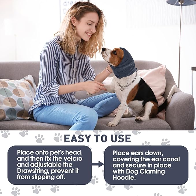 Pacify Dog Calming Hoodie, No Shake Ear Wraps for Dogs, Adjustable Dog Ear Muffs Head Wrap for Noise Reduction, Anxiety Relief, Grooming, Thunder, Hematoma (Leadgray, L(Head Girth:18.5"-24.4"))