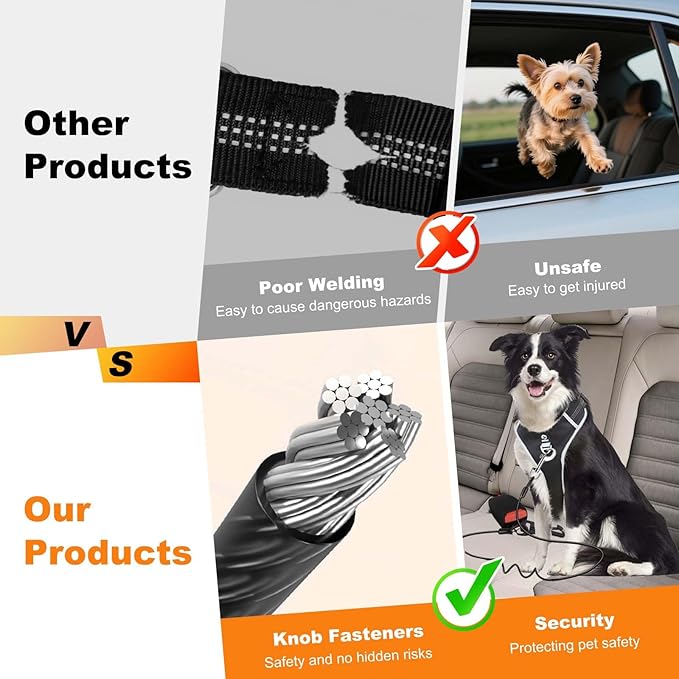Dog Seat Belt for Car,2 Pcs Chew Proof Dog Car Seat Belt,Dog Seatbelt Harness with Elastic Bungee Buffer,Supports All Cars,Car Harness for Dogs Safety Seat Belt,Car Seatbelt for Large Dogs Chewer