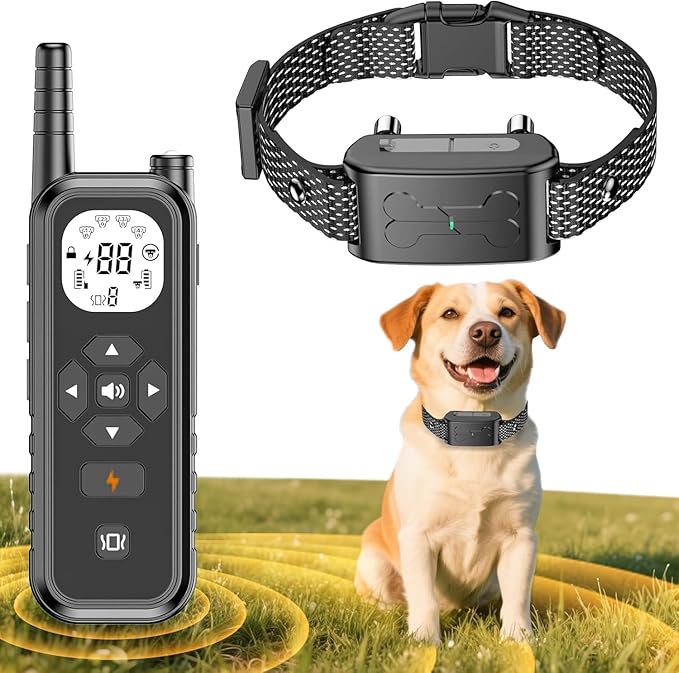Wireless Dog Fence, Electric Fence for Dogs,Training Collar with Remote Control 3800FT Range, Portable Dog Perimeter Collar with 3 Training Mode Flash Light & Waterproof Matte Black 1 Pack