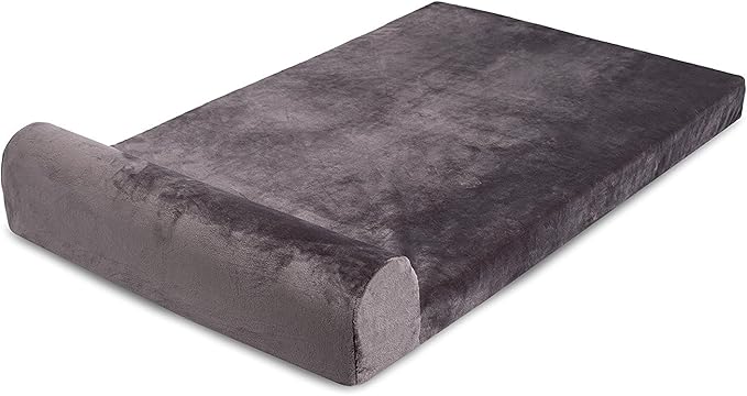 Internet's Best Memory Foam Lounger Pet Bed - Large - 48 x 30 Inch - Ultra Soft Plush Pet Bed - Headrest Pillow Top - Gray