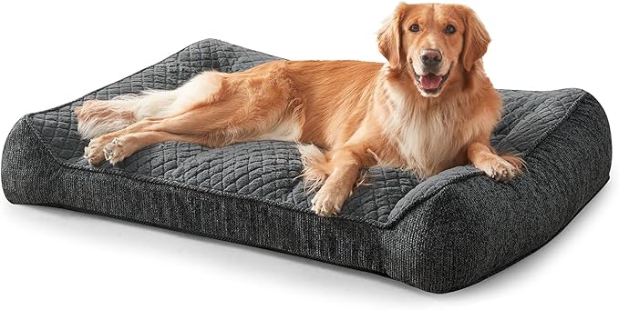 JOEJOY Extra Large Orthopedic Dog Beds Large Sized Dog, Extra Thick Supportive Big Dogs Bed with Sides and Waterproof Lining, Ultra Soft Pet Bed Sofa, Grey, 48''x35''