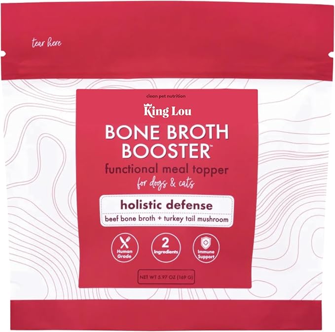 King Lou Pets - Bone Broth Booster Holistic Defense - Beef Bone Broth and Turkey Tail Mushroom - Meal Topper for Dogs and Cats - Food Topper for Immune Support