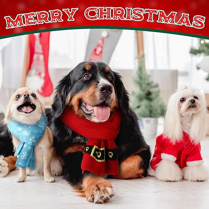 4 Pcs Christmas Knitted Dog Scarf for Medium Large Dogs, Christmas Dog Bandanas Warm Winter Holiday Decoration Scarf Pet Costume Accessories