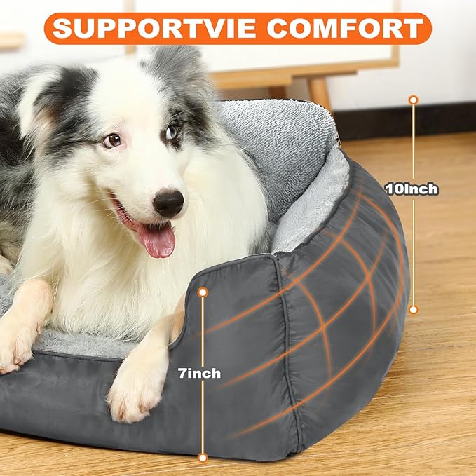 Dog Bed for Large Dogs, XL Dog Bed Soft Comfortable Pet Bed Washable, Rectangle Pet Sofa with Anti-Slip Bottom, 37”x30”x8”, Grey