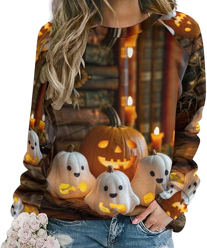 Womens novelty funny cat printed crewneck sweatshirt casual loose long sleeve graphic pullover sweatshirts tops