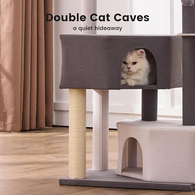 Gardner Pet 41" Tall Cat Tree Corduroy for Medium-Large Cats, Heavy Duty Cat Tower with 2.8in Posts & Washable Top Perches, Space-Saving Cat Furniture for Apartments, Easy to Assembly