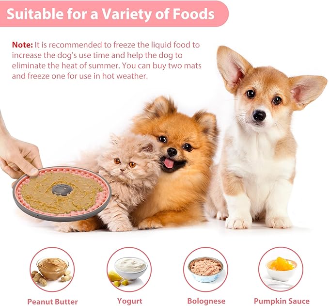 Dog Lick Mat, Pink, for Crate Training and Reducing Anxiety, Made of Natural Rubber, Promotes Healthy Feeding and Oral Hygiene