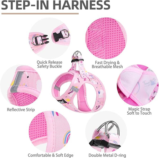 PUPTECK Adjustable Dog Harness Collar and Leash Set, Step in No Pull Pet Harness for Small Medium Dogs Puppy Cats Outdoor Walking, Soft Mesh Padded Reflective Vest Harnesses, Light Pink Alpaca, M
