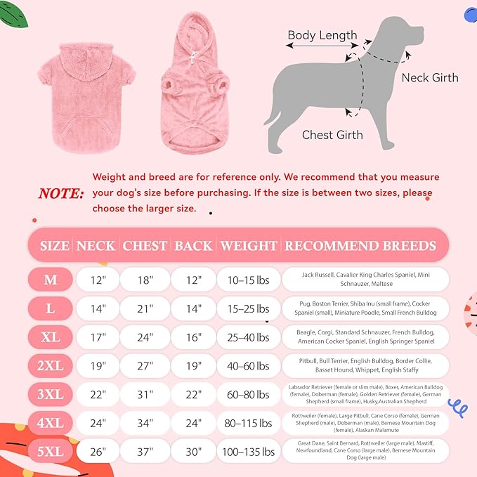 Dog Sweaters,Dog Hoodie,Warm Fuzzy Fleece Sweatshirt with Hood & Pocket,Leash Hole,Cozy Cold Weather Pet Clothes Pet Sweater for Small,Medium,and Large Dogs(Pink,M)